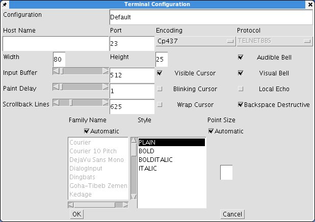 JavaTerminal Edit Default Session