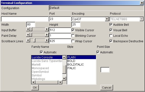 JavaTerminal Edit Default Session